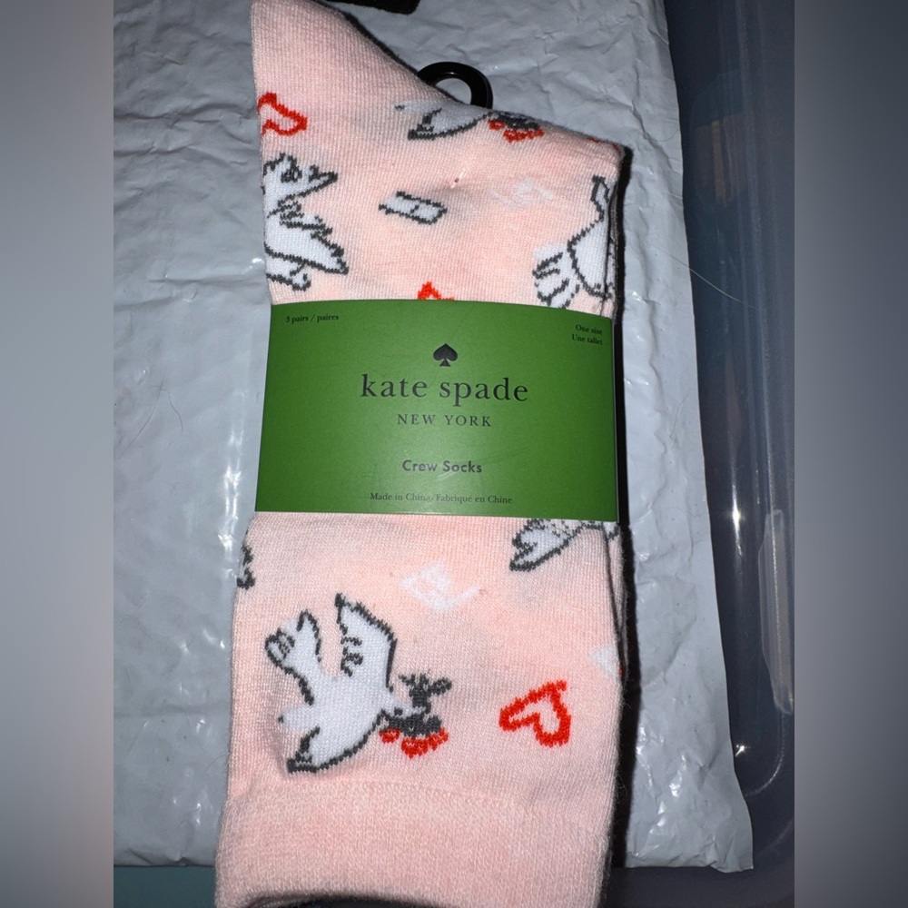 kate spade Pink Dove and Heart Crew Socks